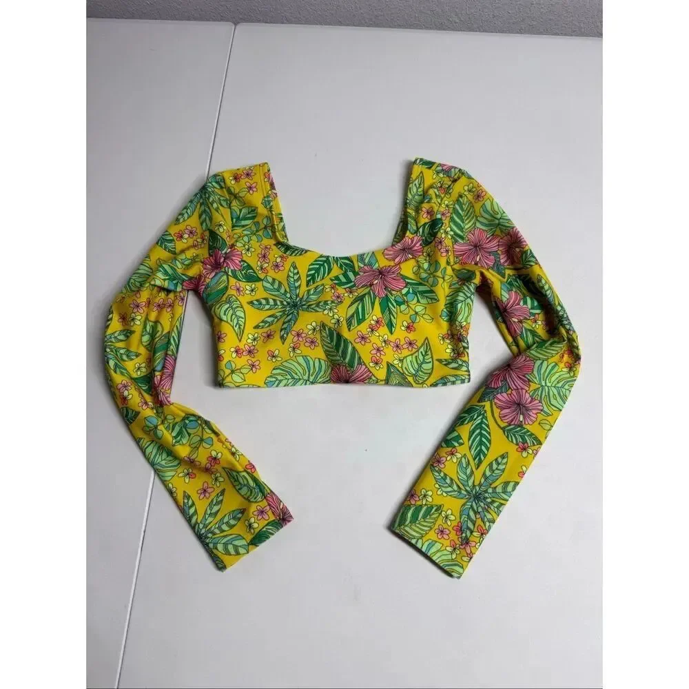 Art Class Girls Tropical Floral Long Sleeve Swim Top Size 6/7 Only Top